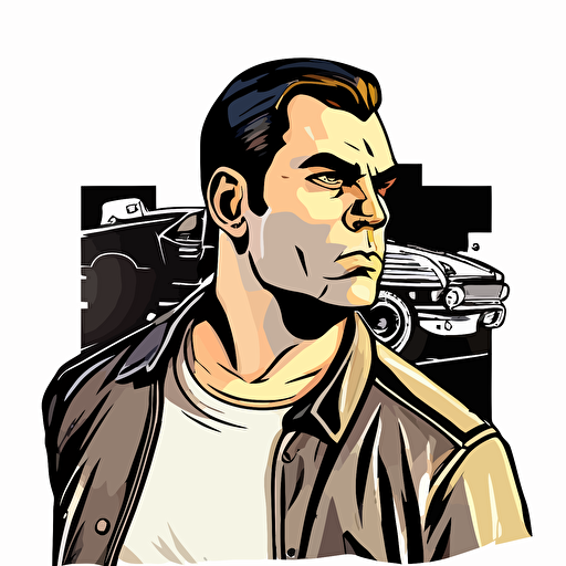 grand theft auto style drawing of a young white man, gta style drawing, vector, digital drawing, hd