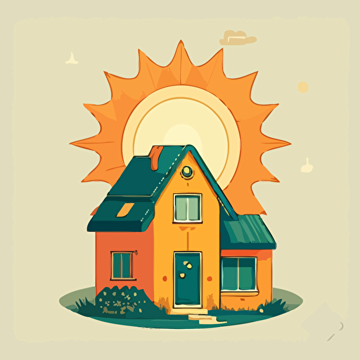 vector logo of an orange sun and a small house for a small sticker