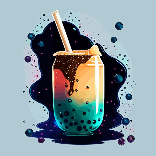 colorful vector art, galaxy inside boba drink, boba pearls