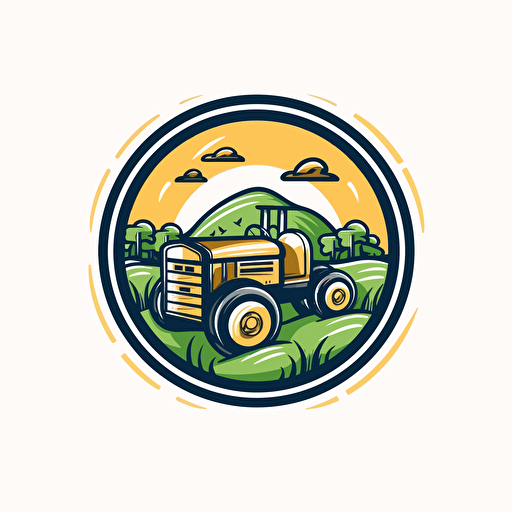 single Vector logo tractor and farm, white background