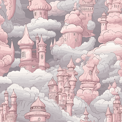 Castle Of Princess Fantasy Flying Palace In Pink Magic Clouds Fairytale Royal Medieval Heaven Palace Cartoon Vector Illustration pink gray white