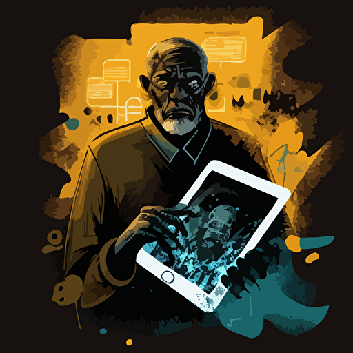 a vector image of old hands from a black man holding a tablet, graffiti style