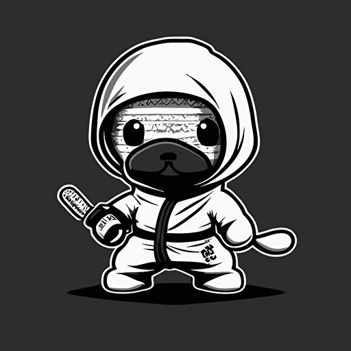 simple cute design vector black and white of a dog ninja.