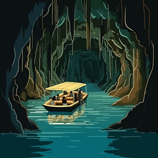 2d illustration of underground river boat tour in Puerto Princesa Palawan, vector art style