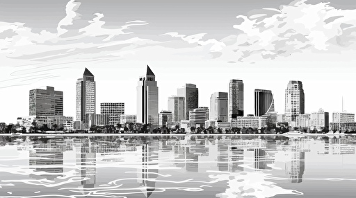 black and white vector drawing of the Saint Petersburg Florida Skyline,