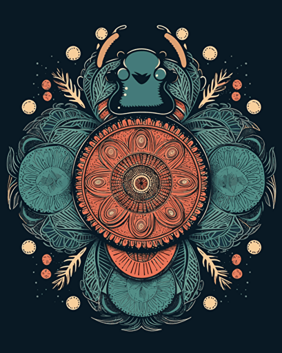 mandala ladybug, retro aesthetics, minimalistic, vector image, sticker design, pantone colors