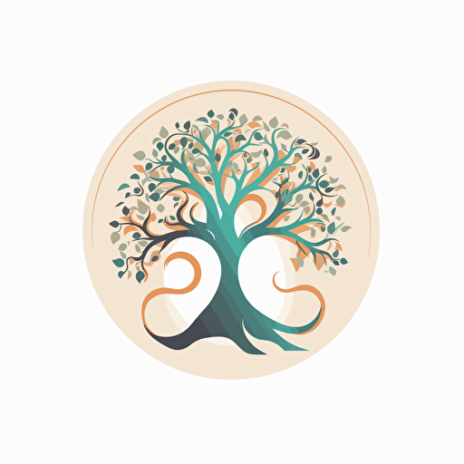 Creative mystery tree logo, flat color, white background, calm and soothing, center focus, vector, logofolio, minimalism