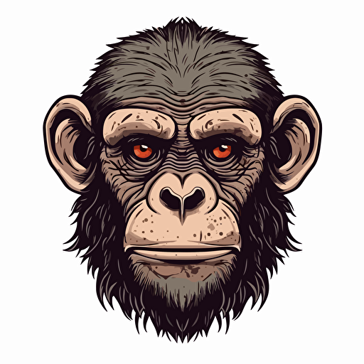 Ceaser form planet of the apes face in the style of Adam Cruz, chimpanzee logo, angry chimpanzee, vector, white background,