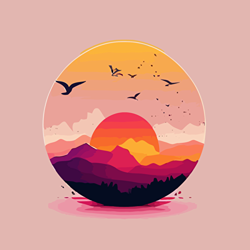a minimalist vector logo design with a pink and orange sky