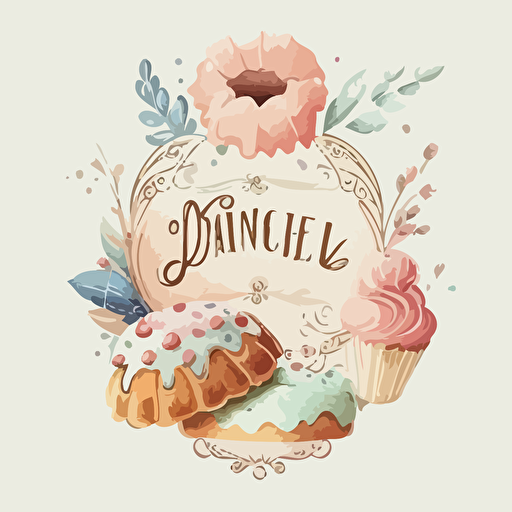 Consider creating a vector logo that features a sillhouette of baked goods . This could include cakes, cookies, bread, etc. All of the elements could be rendered in vector detail and rich, pastel watercolors, set against a pure white background