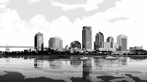black and white vector drawing of the Saint Petersburg Florida Skyline,