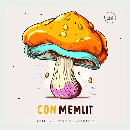 champignon mushroom, handdrawn vector, bright color tones, isolated white background