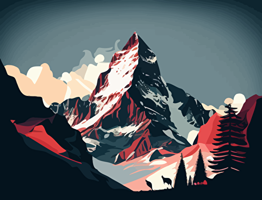 swiss mountains, digital art, vector art, cute, pretty, simple, nursery, zermatt, Interlaken