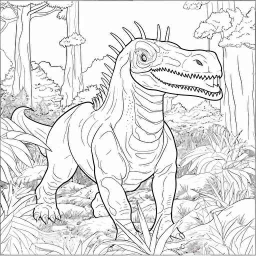 2d illustration, simple vector dinosour coloring page