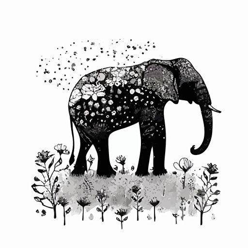 an isolated elephant vector in rupi kaur style black and white