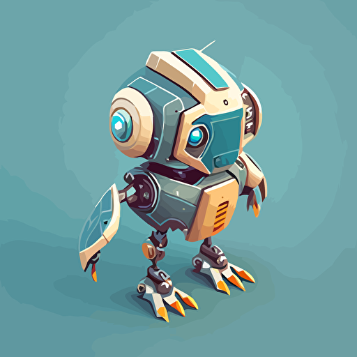 a cute vector art robot, facing right, isometric view of its head and shoulders, startup art