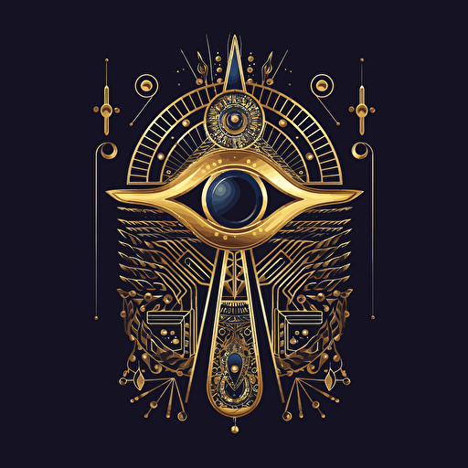 Print design, gold color Ankh, eye of Ra, scarab pattern, vector illustration