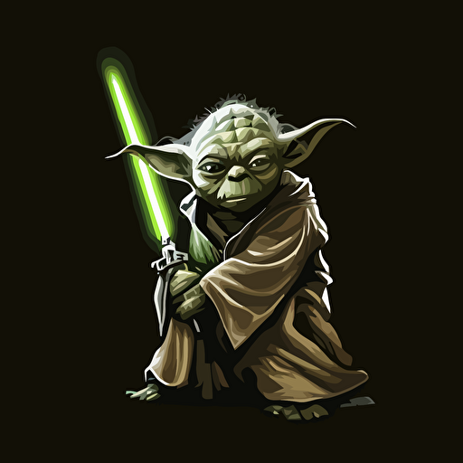 yoda with lightsaber, dark background, vector art