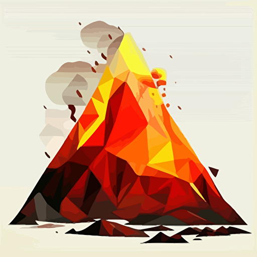 volcanic eruption from a pyramid, polygonal vector illustration, red orange and yellow