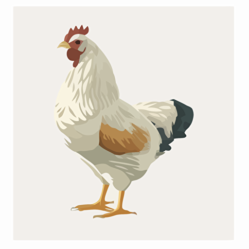 white hen chicken, white background, flat color vector art