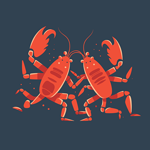 very simple logo for two dancin crayfish, retro, vector flat, PNG, SVG, flat shading, solid background, mascot, logo, vector illustration, masterwork, 2D, simple, illustrator