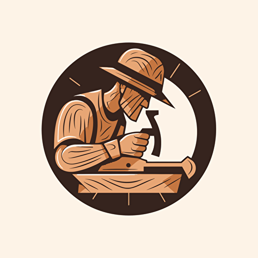 A logo of a person who builds wooden products, simple natural wood products, uses sawing tools, a tough look, a minimalistic and impressive logo. illustration vector