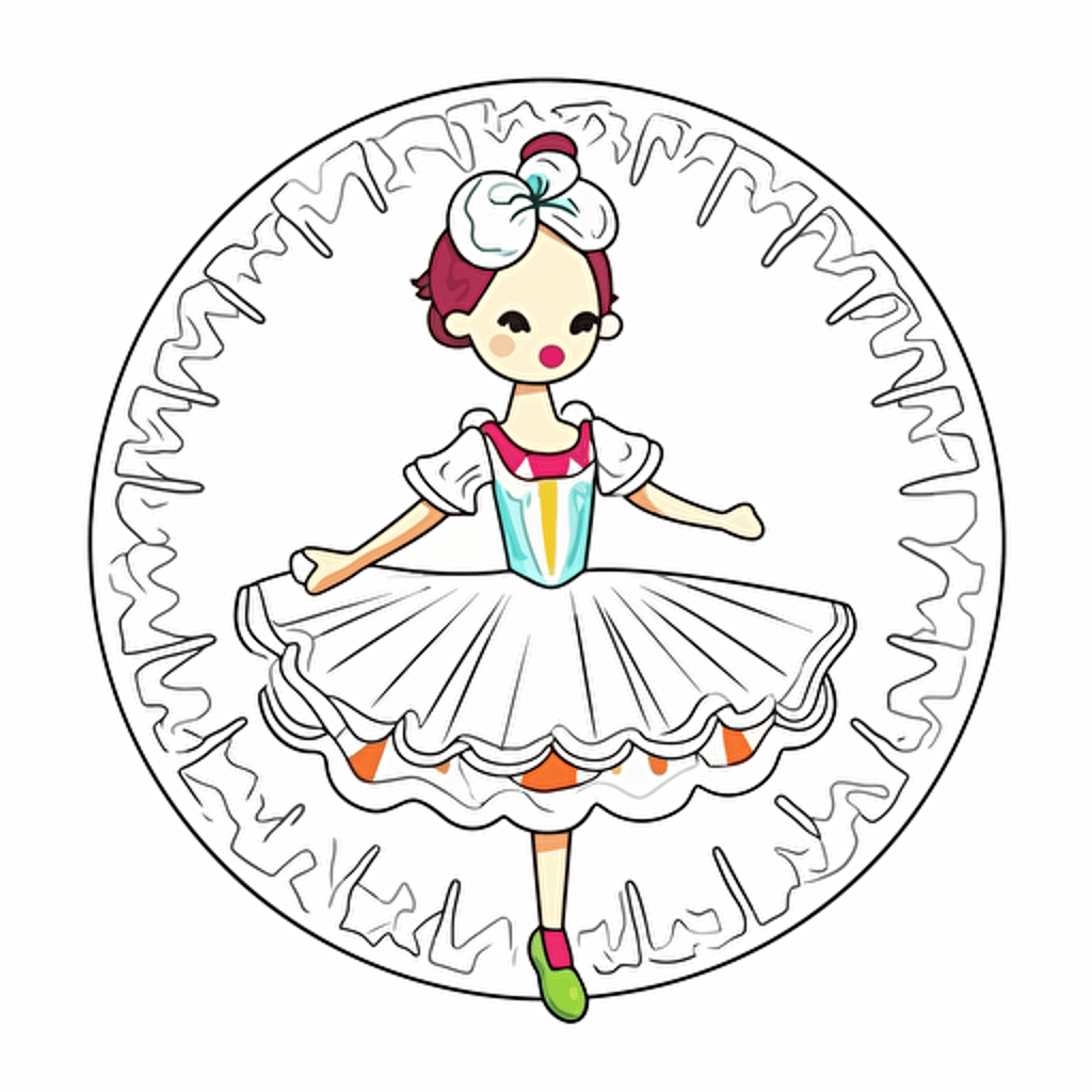 litttle cute ballerina, colorful, fragonard style, sticker, white background, contour vector, view from above, attention on detail and proportions