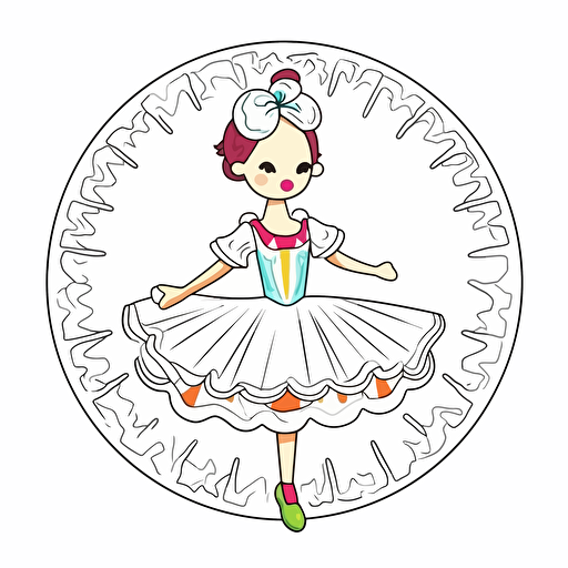 litttle cute ballerina, colorful, fragonard style, sticker, white background, contour vector, view from above, attention on detail and proportions