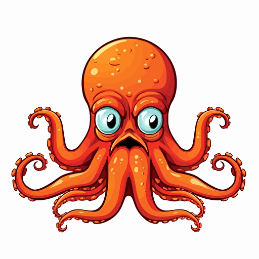 cartoon style image of an angry octopus, vector image no background