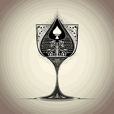 minimal vectorial artwork, chalice shaped in an ace of spades, poker card design, minimal, vectorial art, black and white, regal and decisive atmosphere, wine related