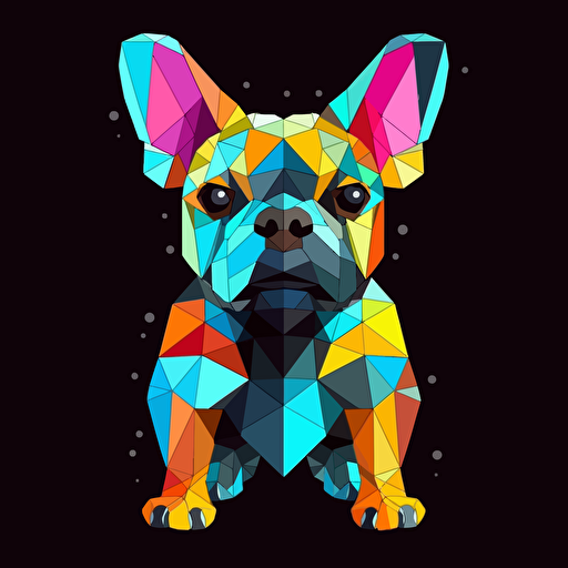 colorfull origami French Bulldog puppy dog, vector art, black background