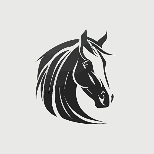simple logo design of horse head, flat 2d, vector, company logo, color black and white, dynamic