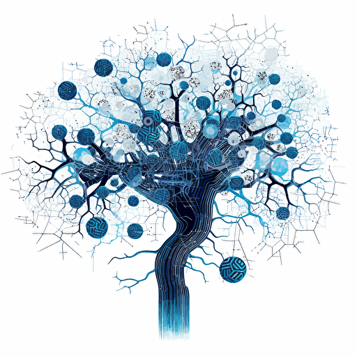 a vector diagram of AI, white background, detailed, blue color scheme