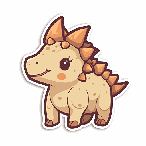 Die-cut sticker, Cute kawaii triceratops dinosaur sticker, white background, illustration minimalism, vector, Sandstone Tones