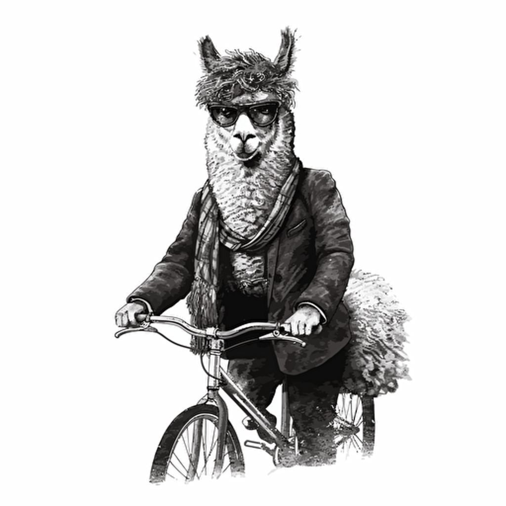 llama on a bike, black and white vector