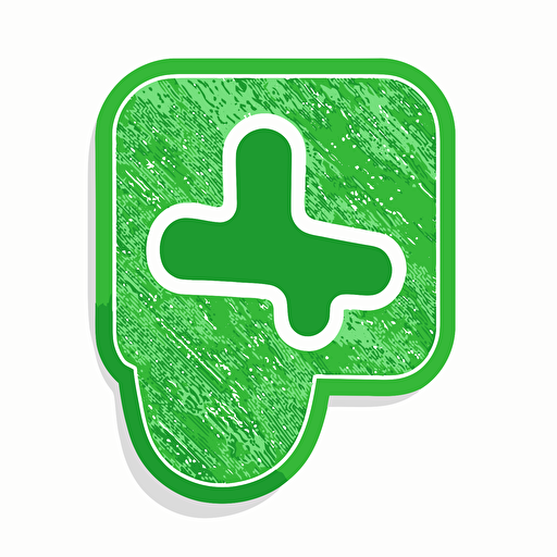 LINE sticker vector design, green plus sign, white outline, contour