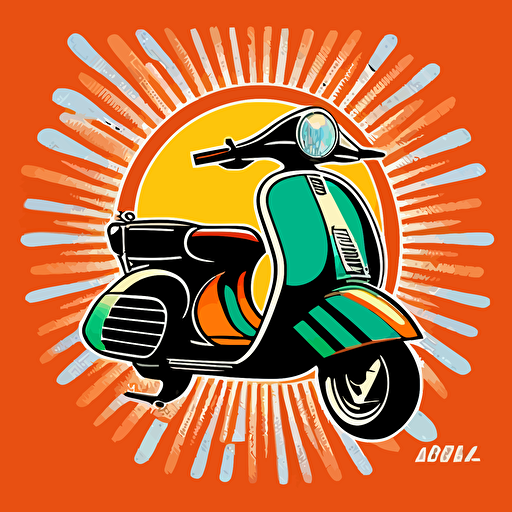 a logo for a solar powered vespa style scooter, vector format, no shadows, slightly trippy