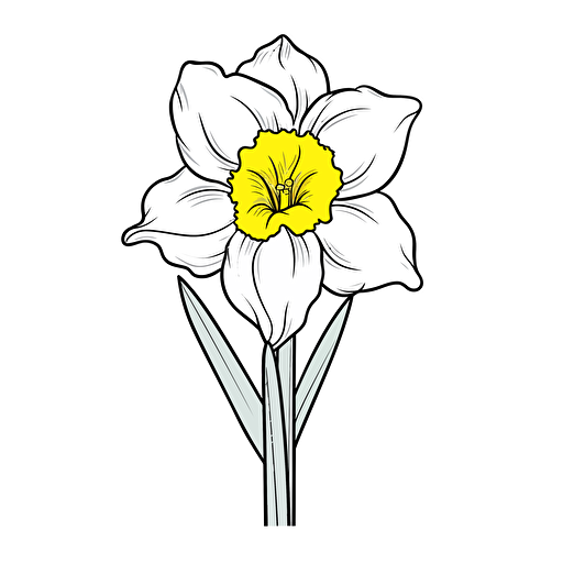 Daffodil ignorant style No Shadow. Cartoon. Coloring page. Vector. Simple.