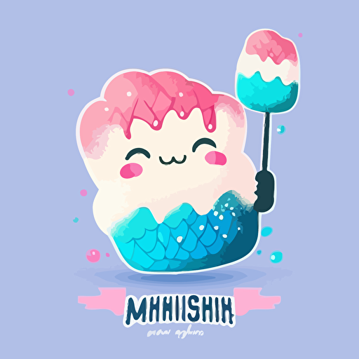 A marshmallow shaped logo with Fluffies name in blue and pink tones, cute, nice and appetizing, vector style and with summer vibes