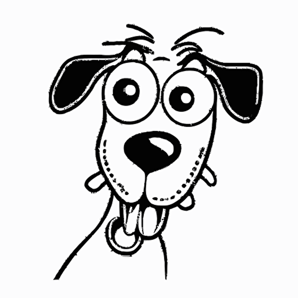 Dog sticking tonge out in silly manner, big cute eyes, pixar style, simple outline and shapes, coloring page black and white comic book flat vector, white background selfie