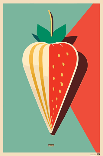 minimalist strawberry, Bauhaus style, retro colours, vector work, ultra resolution,