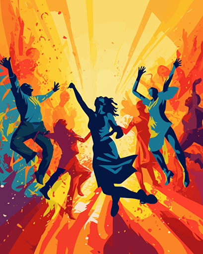 vector illustration of a jumping and dancing around in vivid colors