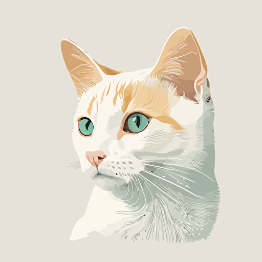 flat minimal vector based cat close up white backround