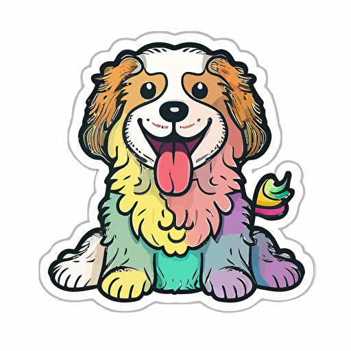 sticker, Happy colorful dog, kawaii, contour, vector, white background
