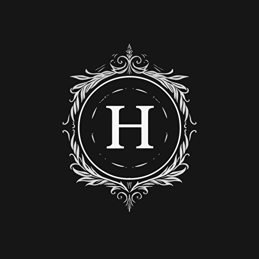 company name “H”, logo, serif font, vector, minimal art, Clean, aesthetic, black and white.