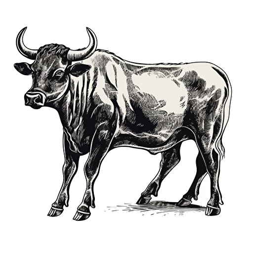 Sardo bull, side view, simple vector, black and white color, illustrator