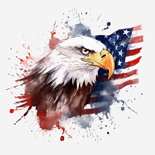 eagle american flag, detailed, cartoon style, 2d watercolor clipart vector, creative and imaginative, floral, hd, white background