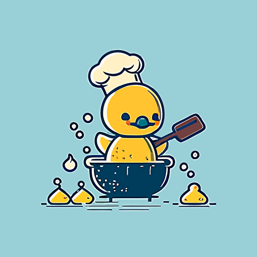 rubber duck cooking isotype, cute minimalist vector outlined style