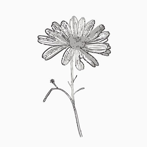 minimilist black line simple line drawing of a daisy, top down, simple vector, white background
