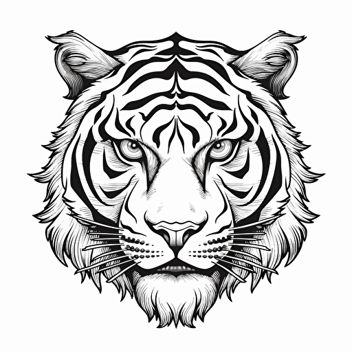 tiger head No Shadow. Cartoon. Coloring page. Vector. Simple.
